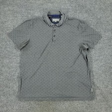 Ted Baker Polo Shirt Men's Size 5 Gray London AOP Geometric Short Sleeve Button