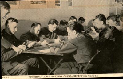 VINTAGE RPPC POSTCARD- PUNCHING CLASSIFICATION CARDS -RECEPTION CENTER-BK43