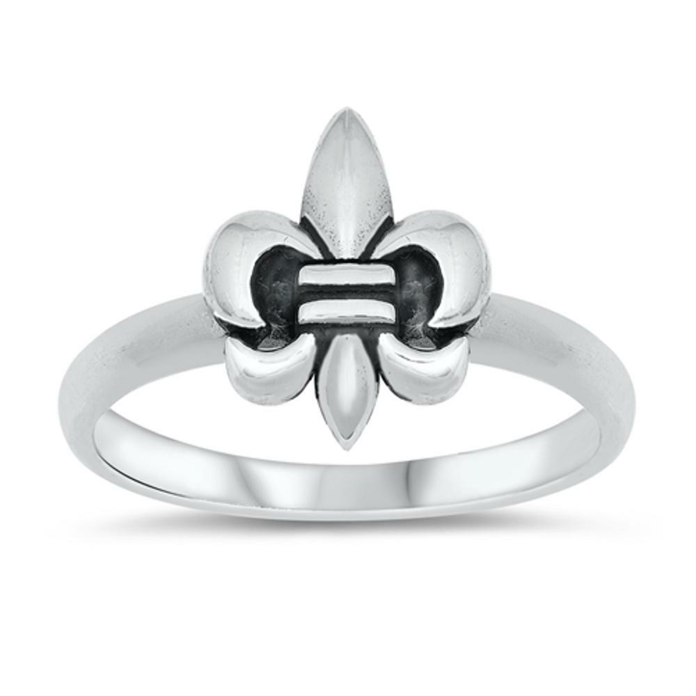 Fleur de Lis Lily Polished Elegant Ring New Sterling Silver Band Sizes  1-10