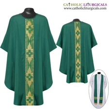 NEW Green Gothic Chasuble & Stole Set, Ultra Light Weight Travel Vestment