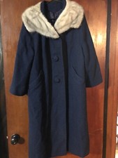 Vintage Cassandre Nina Virgin Wool Fur Navy Coat Women's Medium M