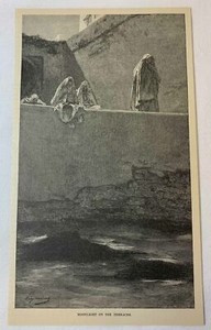 1889 magazine engraving ~ MOONLIGHT ON THE TERRACE in Tangier