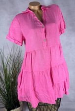 Italy rein LEINEN sommer KLEID Alinie Stufenkleid PINK 38 40