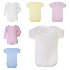 Plain 100% Cotton Blank Baby Grow Bodysuit Vest Short/Long Sleeve Boys Girls 