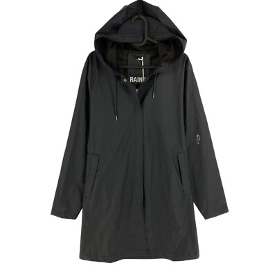 RAINS Women Navy Blue Hooded Rain Jacket Coat Size L