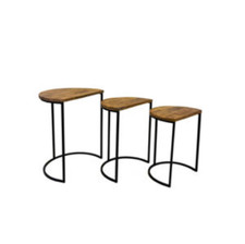 NOOR Living Tisch Beistelltisch 3er Set aus Mangoholz halbrund Wohnzimmer Büro