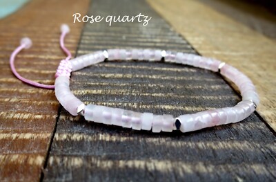 Tube Rose quartz Bracelet Dainty Natural Gemstone Calming Energy Healing