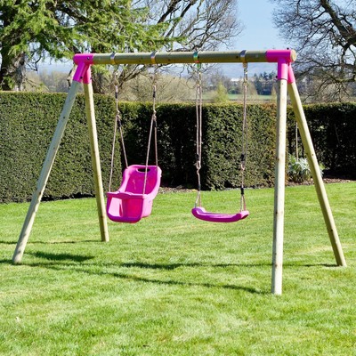 Rebo Junior Range Wooden Garden Swing Set Luna Pink