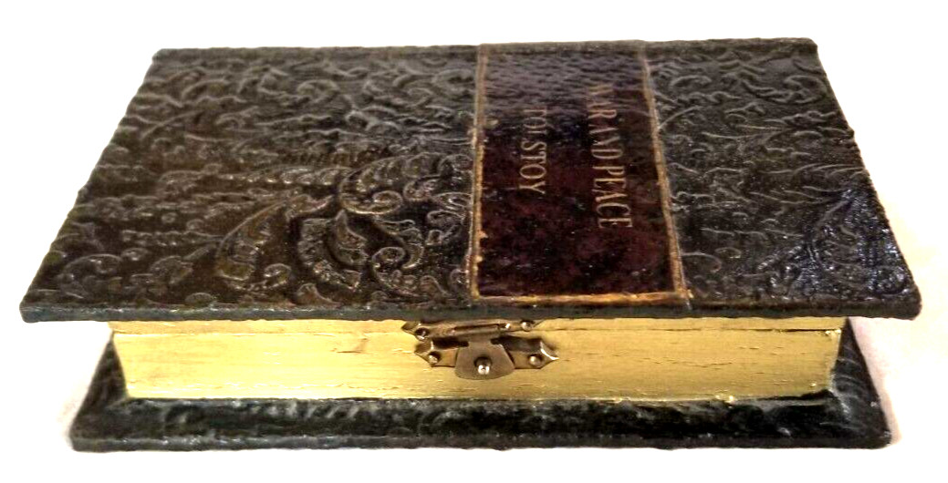 Wooden Decorative Storage Box Faux Book War & Peace LEO TOLSTOY 4.5" x 6.5"