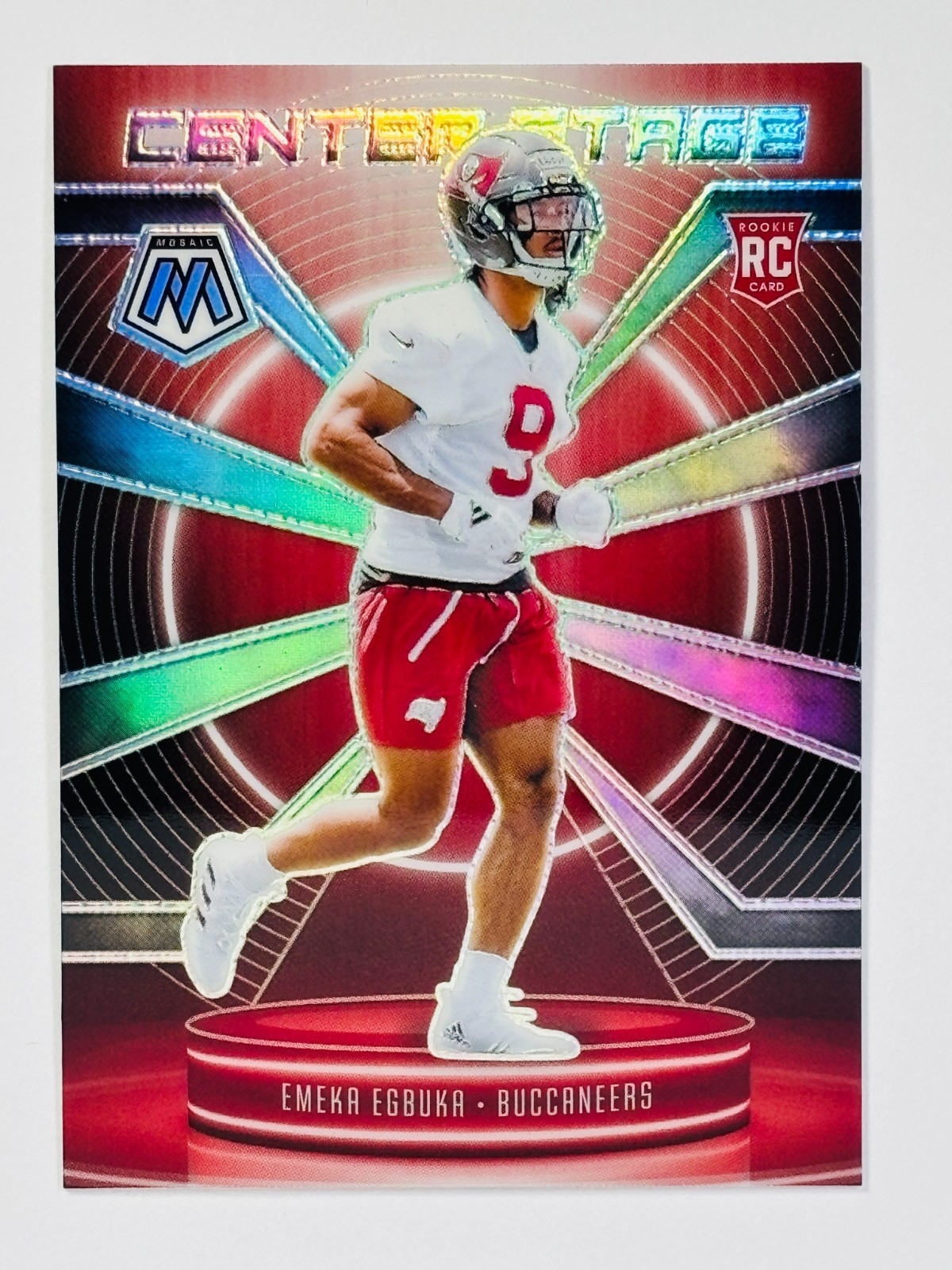 2025 Panini Mosaic Emeka Egbuka Center Stage Silver Prizm No. 5 RC Buccaneers