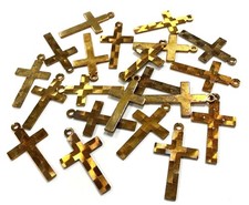 12 VINTAGE DIAMOND CUT DECO ETCHED DESIGN AGED BRASS CROSS 25x46mm PENDANTS W508