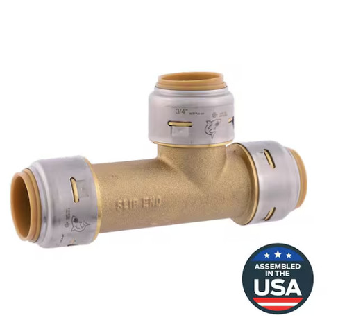 SharkBite Max 3/4 Inch Tee, Push to Connect Brass Plumbing Fitting,