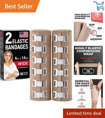 Elastic Bandage Wrap 2pk 6in x 15ft Compression Support for Swelling Injury