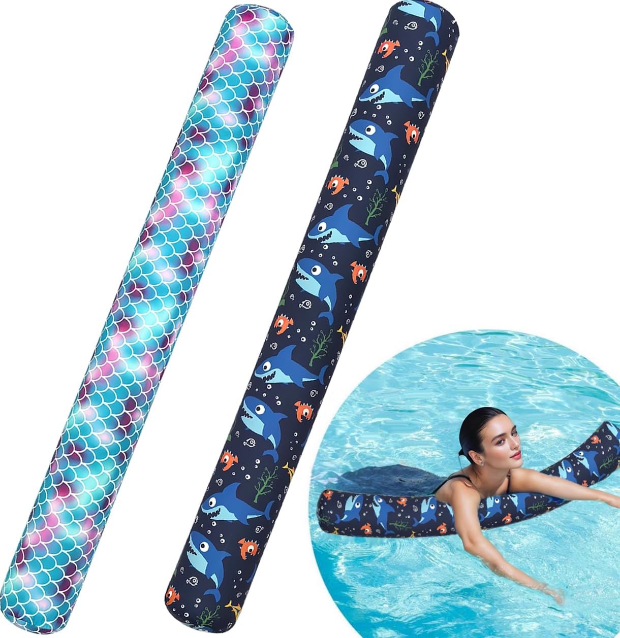2 Pack Inflatable Pool Noodle Floats, 54″ Large Swim Pool Noodles for Floatin...
