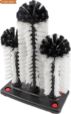 3-Brush Bar Glass Washer with Suction Base, Bristle Cleaner for Cups & Glasses