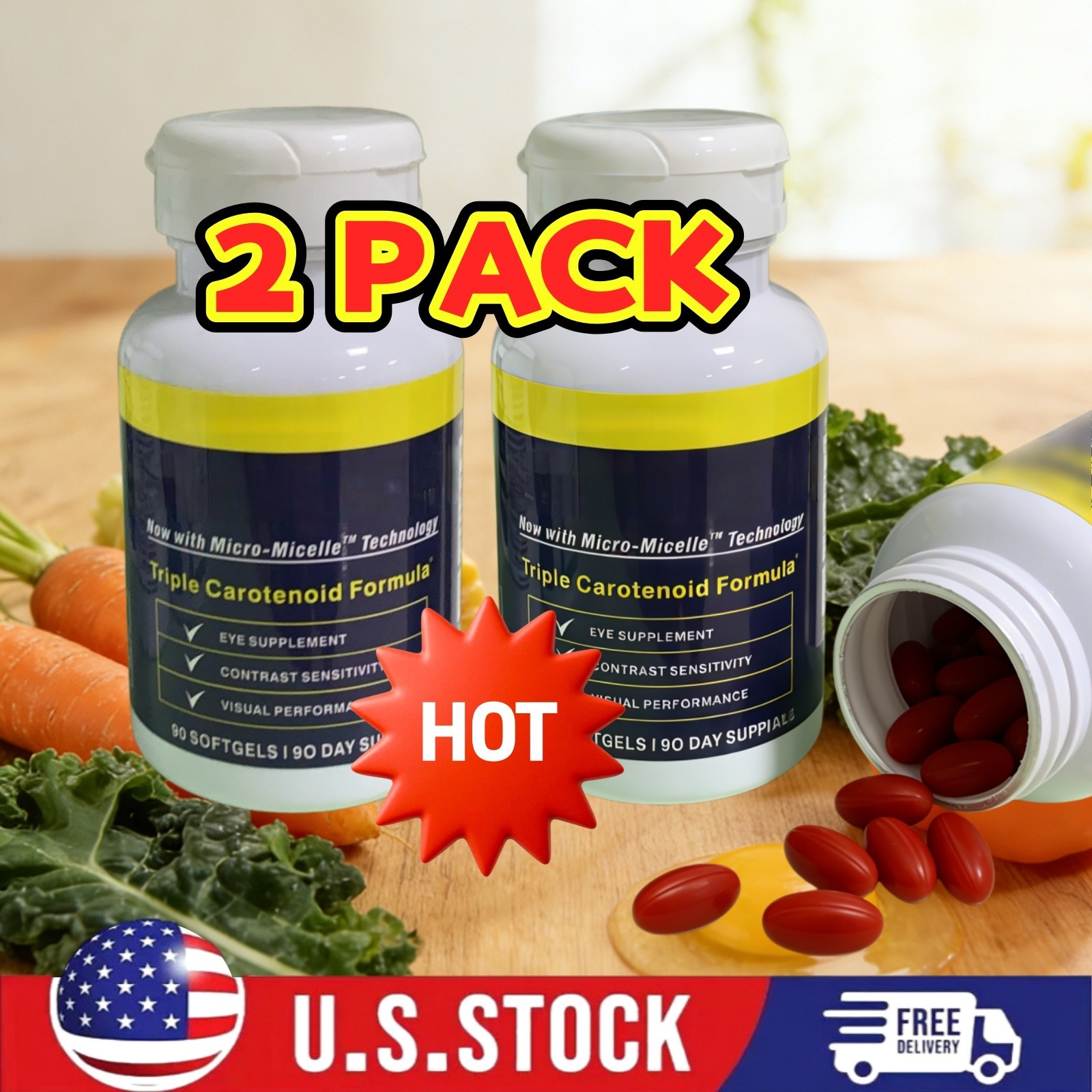 2Pack MACU-HESLTH Triple Carotenoid Formula|Eye Vitamins for Adults,180 Softgels