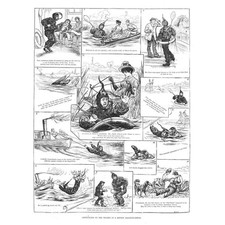 LONDON Adventures on the Thames in a Boyton Floating Dress - Antique Print 1886