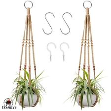 Cotton 2-Piece Plant Holders with Hooks - 35-Inch Macrame Design