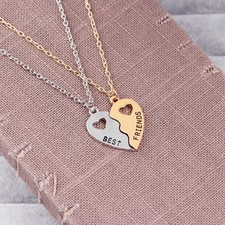 Silver Gold Broken Heart Best Friend Rhinestone 2 Pcs Friendship Necklace Gift