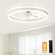 Low Profile Ceiling Fans with Lights and Remote, 19.7in Flush Mount Ceiling F...