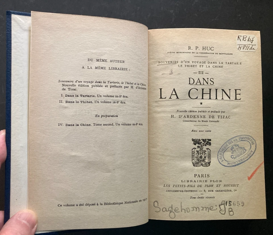 [French] Dans La Chine by R. P.  Huc ca. 1927 HC Map VG! [China, Exploration] - Image 3 of 4