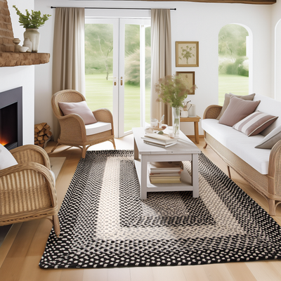 #ad #ad Farmhouse Braided Area Rug Black White amp; Gray Rug for Living Rooms and Bedroom $125.00