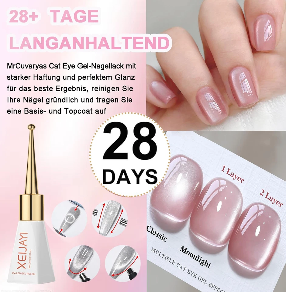 Rosa Cat Eye UV Gel Nagellack Magnetischer Glanz Glasperlen Effekt Langlebig Hol - Bild 3 von 4
