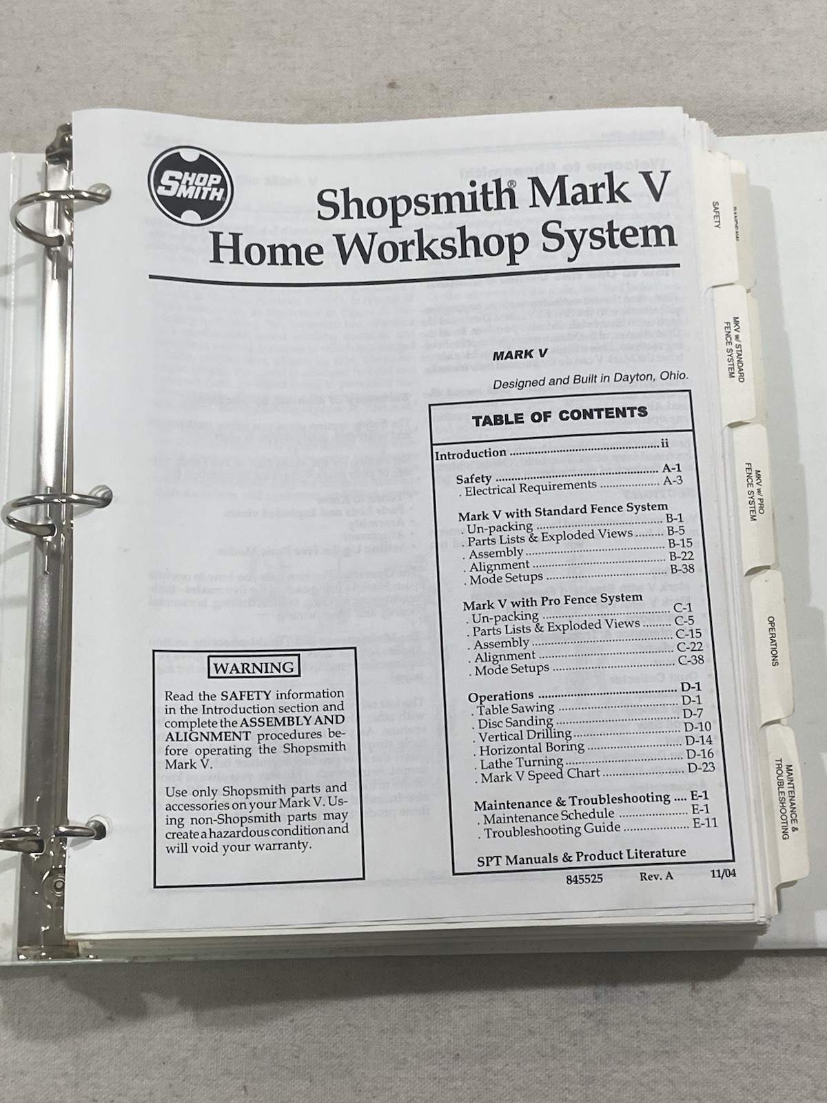Shopsmith Mark V 520 Pro Fence Owner's Manual Instruction + Self Study Course