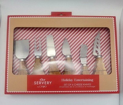 The Servery By Ciroa Holiday Entertaining Set Of 6 Cheese Knives W/Wood Handles