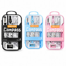9 teilig Zirkel Set Geometrie in Etui Lineal Schule Büro Schwarz Blau Pink