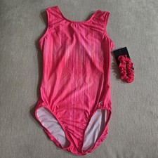 GK Elite Gymnastics Coral Striped Leotard With Scrunchie Size AL Brand New   