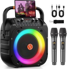 PA System Karaoke Speaker 2 Mics Bluetooth LED Lights