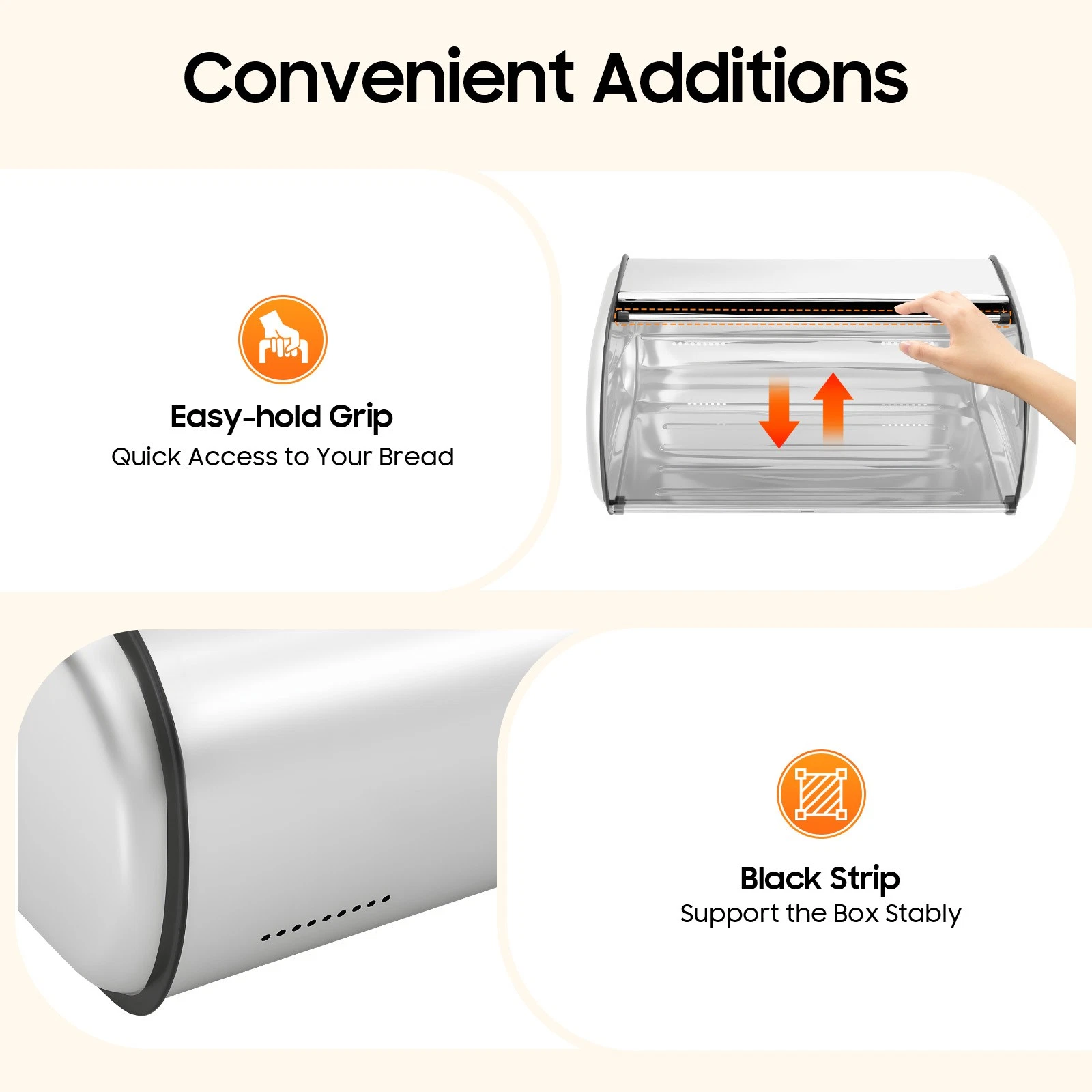 Stainless Steel Bread Box, Silver Bread Bin, Kitchen Counter Bread Container New