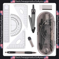 8-Piece Math Geometry Kit with Shatterproof Box  Essential Tools for Students