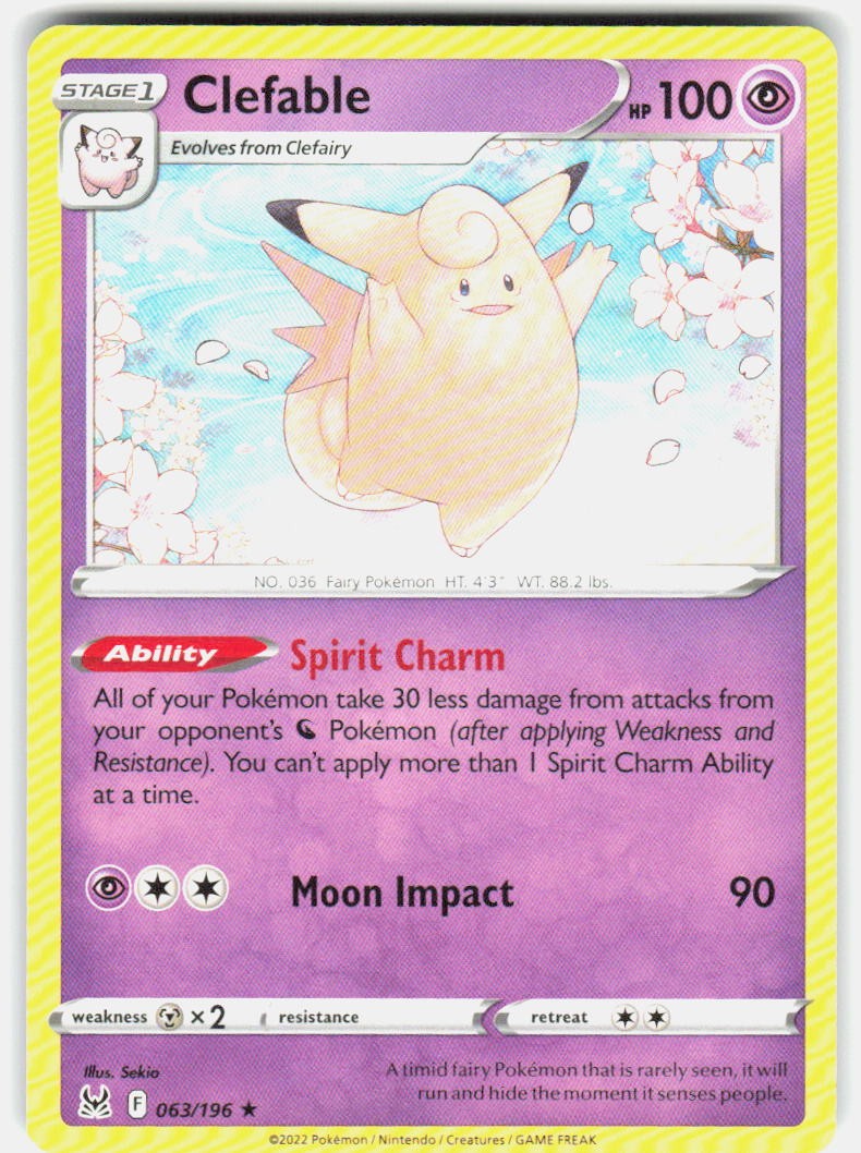 CLEFABLE 063/196 RARE LOST ORIGIN POKEMON LP