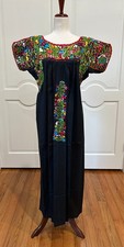 San Antonino Maxi Dress, Oaxaca Mexican dress. hand Embroidered. Silk Threads,