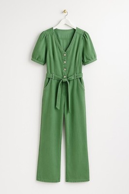 Brandneu Oliver Bonas Denim-Overall Puffärmel grün Nahtdetail UVP 6-18