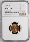 🔥🔥1958 1C Lincoln Wheat Cent NGC MS65 RD Red Penny UNC, NGC BROWN SLAB‼️‼️
