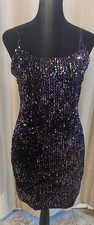 Chocolate Juniors L Black Multicolor Sequin Cowl Neck Spaghetti Strap Mini