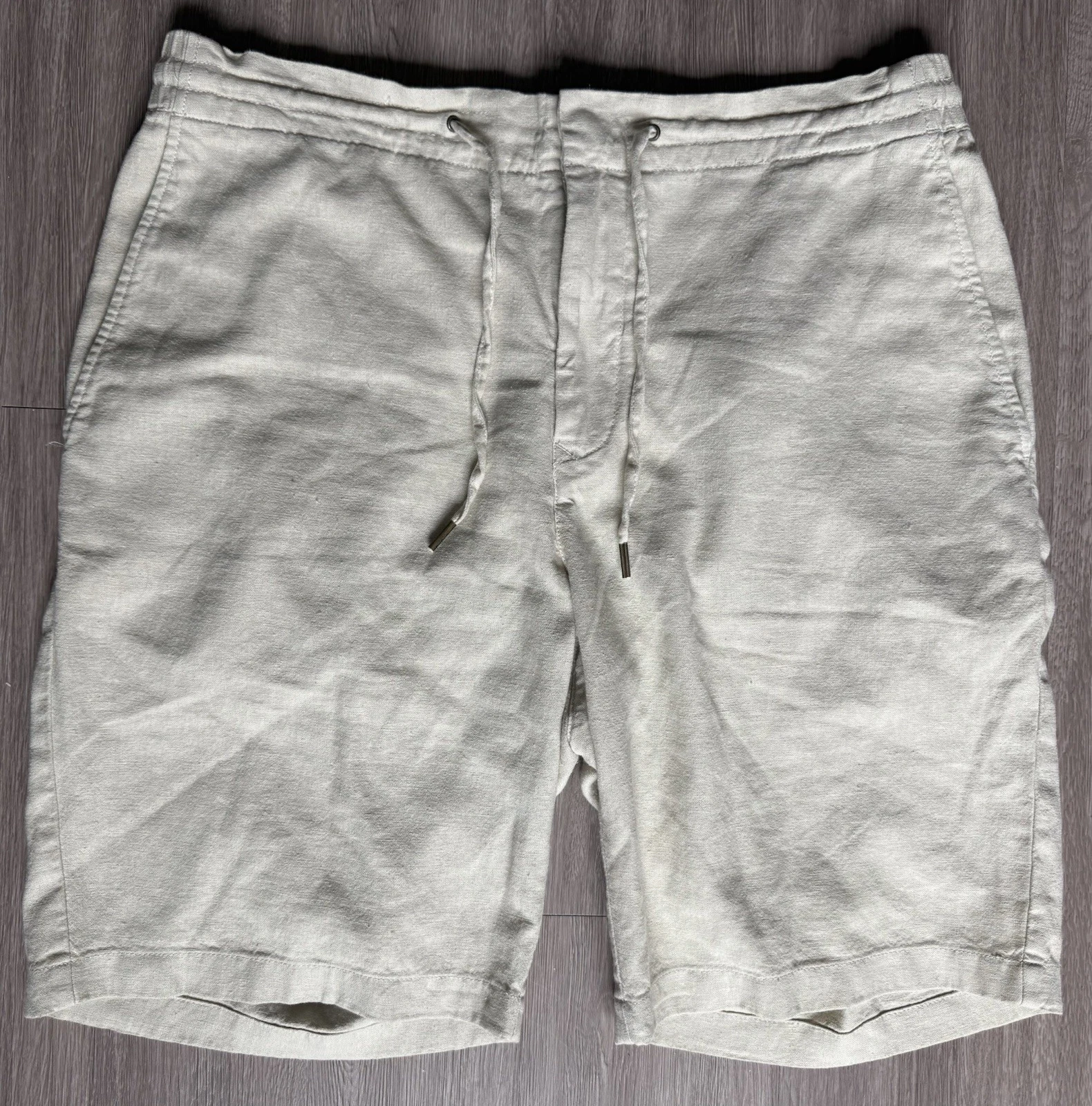 Barbour Men’s Linen Blend Shorts Sz 36 Beige Elastic Waist Beach Vacation Casual