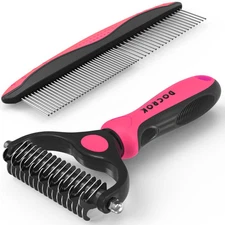 Docrok Pet Grooming Brush and Metal Comb Combo, Cat Brush Dog Brush for Shedd...