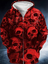 Skulls In Red AOP Zip Up Hoodie Unisex S-5XL