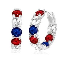 14K Gold Plated Hoop Earrings for Silver Color-Patriotic CZ Hoop Earring
