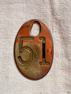 VINTAGE BRASS 3” COW TAG ORIG DOUBLE SIDED CATTLE FARM DAIRY #51