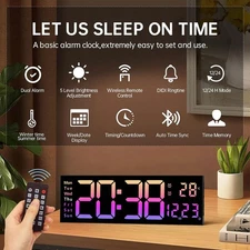 Digital LED Large Display Wall Desk Alarm Clock Calendar Temperature Date Remote