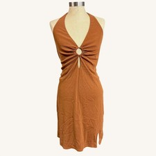 Wild Fable XL Minidress Orange Shimmer Halter Cutout Bodycon Y2K Club Fest Date
