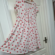 Size 12 Dress White Polka Dot Skater Jersey Stretch 50s Style Tea Dress