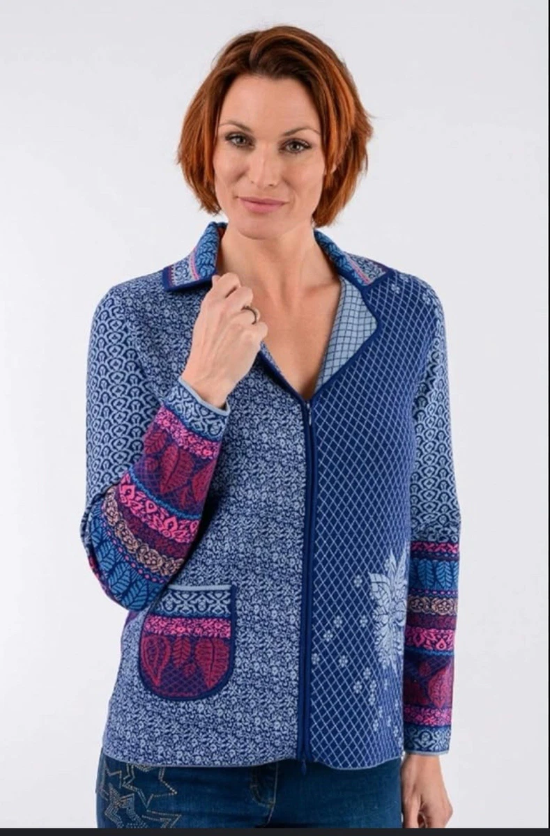 Cardigan Veste Tricotée IVKO Motif Floral En Laine Mérinos Gris Anthracite - Neuf Avec étiquettes