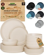 24-piece Premium Wheat Straw Dinnerware Sets 8 Unbreakable Dishwasher