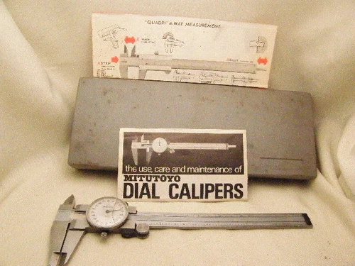 MITUTOYO DIAL CALIPER QUADRI 4-WAY MEASURMENT BRAZIL .001" 505-626 6" IN CASE